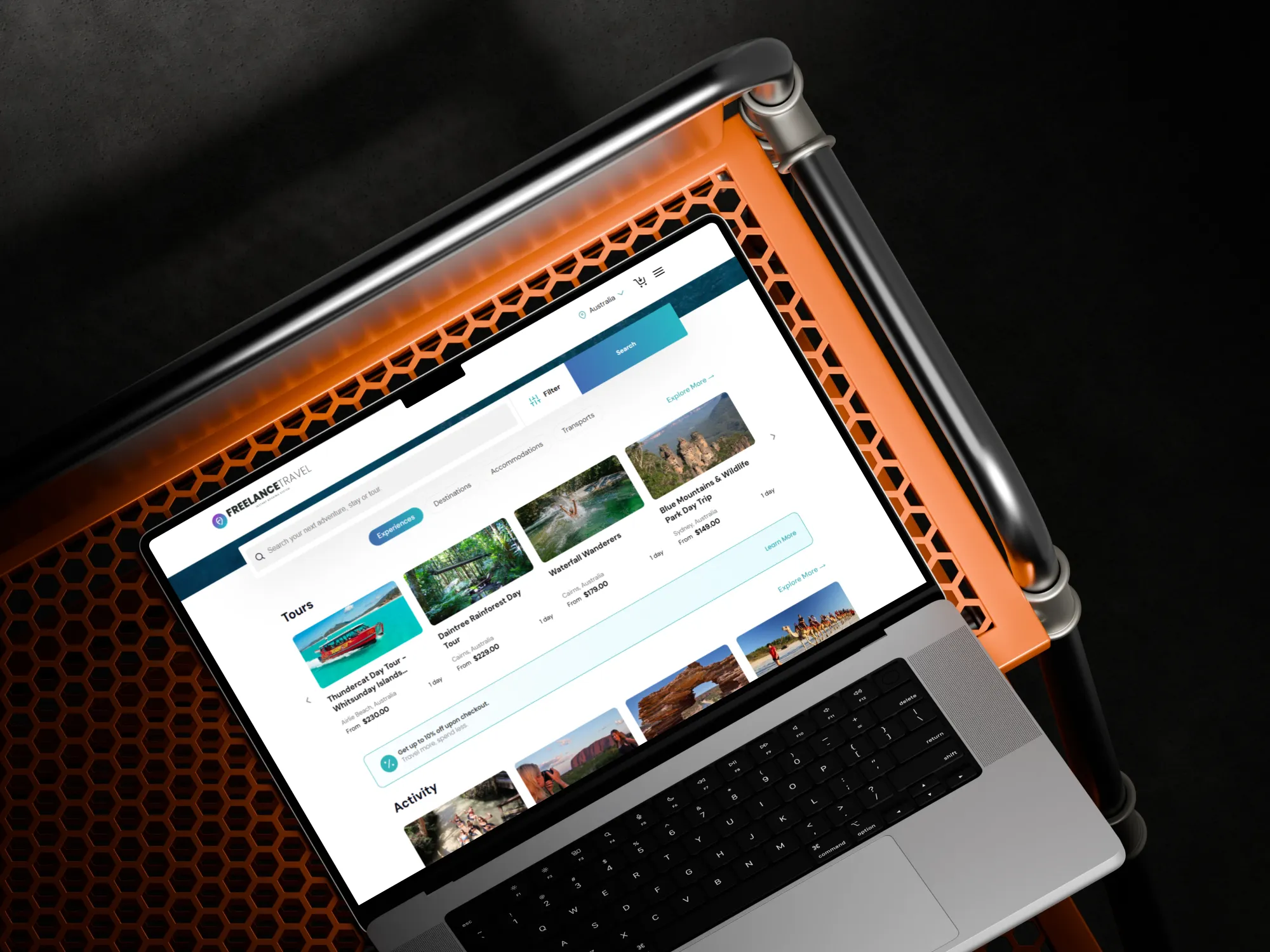 Freelance Travel platform displayed on a laptop