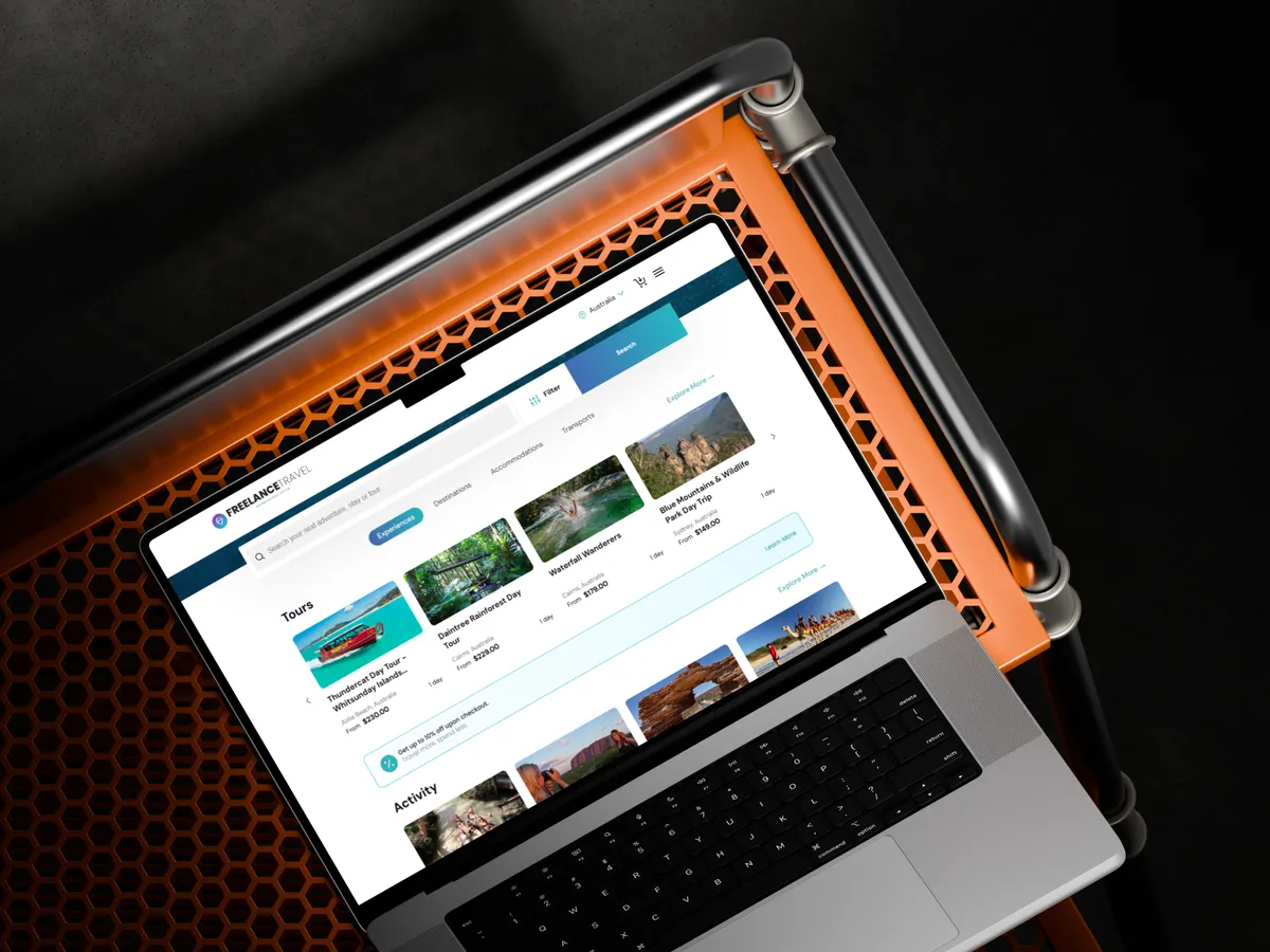 Freelance Travel platform displayed on a laptop